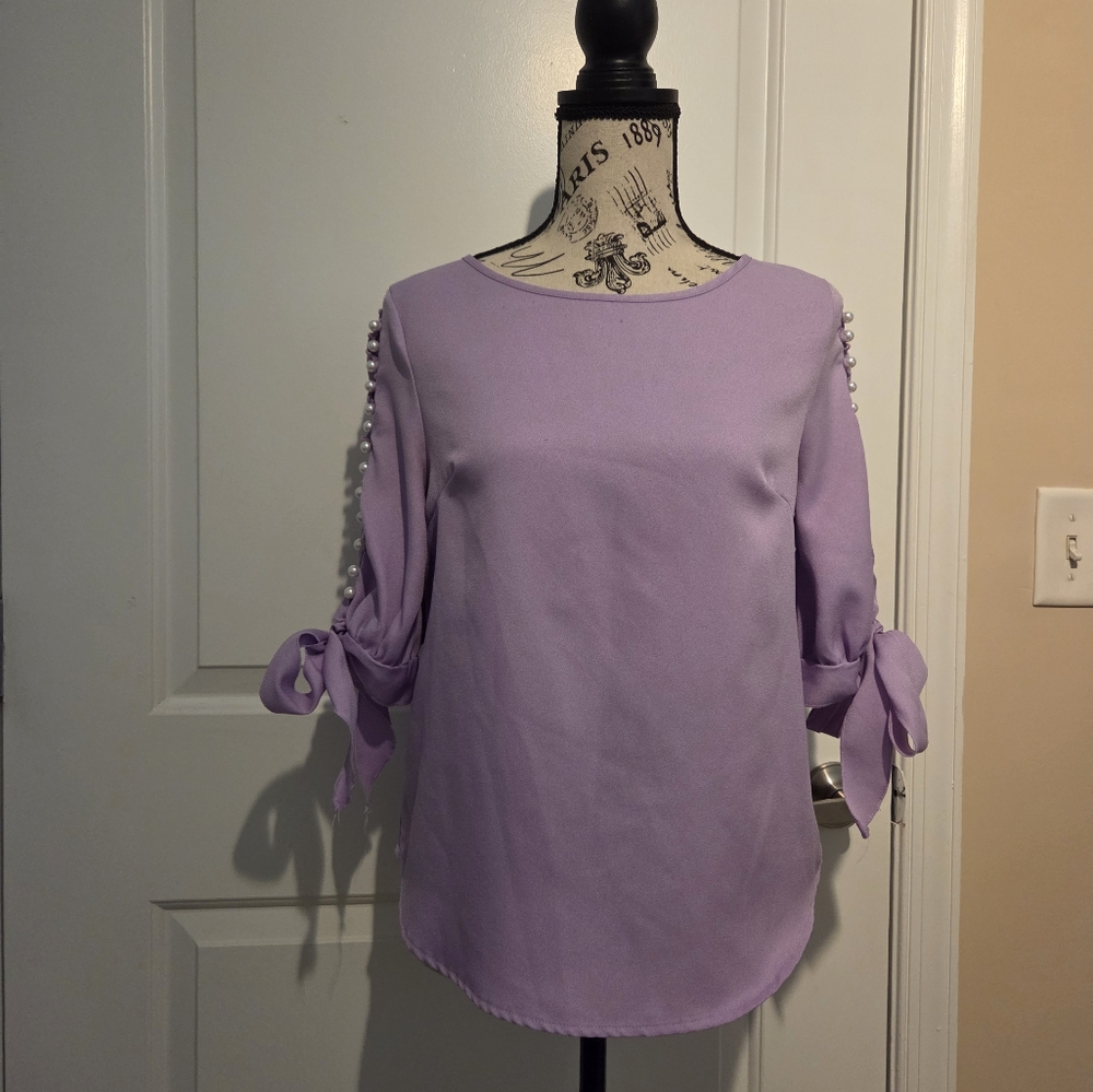 SHEIN Purple Blouse with Tie Pearled Sleeves